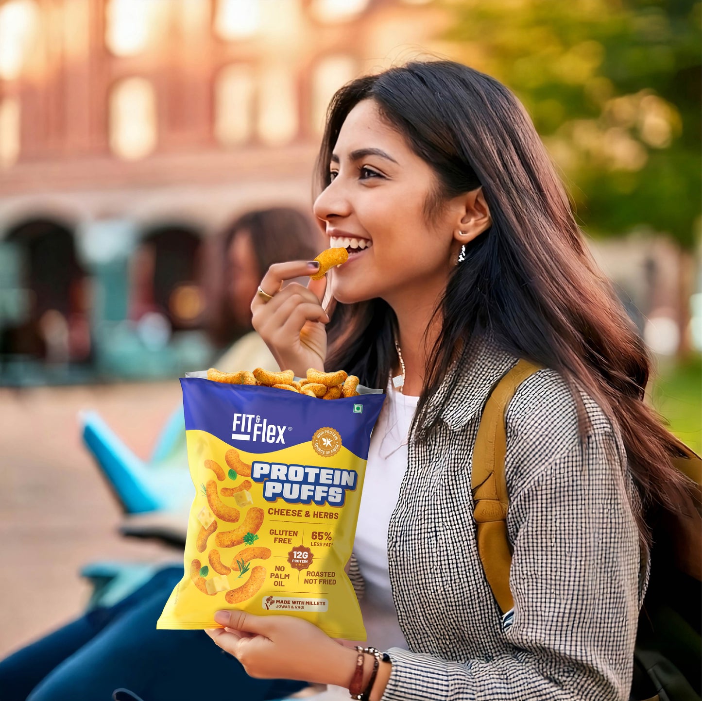 Protein Puffs - Cheese & Herbs | Healthy Roasted Snack with Jowar & Ragi | 12G Protein, Gluten free, No Trans-Fat, No Palm Oil | 55g x Pack of 6