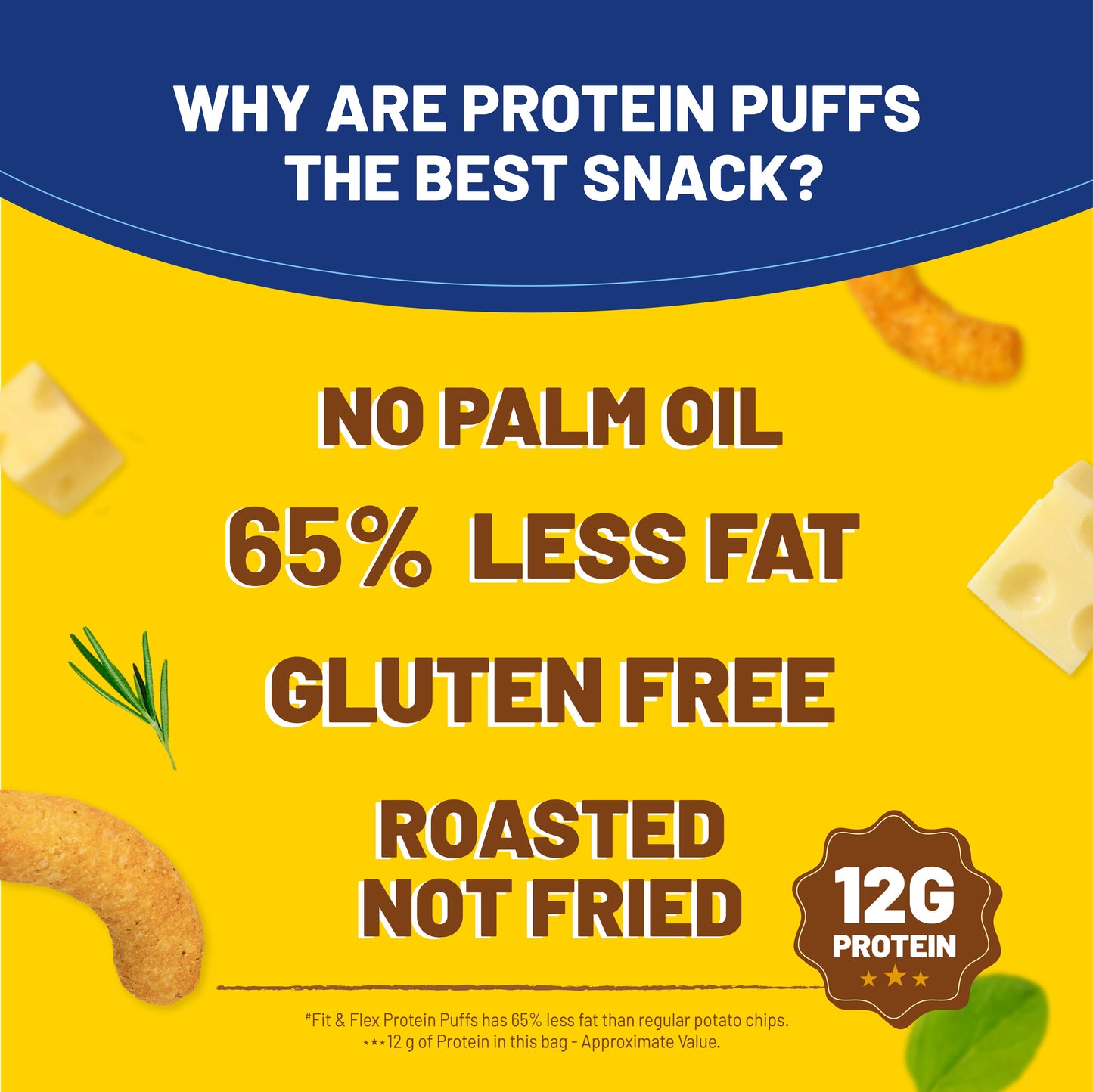 Protein Puffs - Cheese & Herbs | Healthy Roasted Snack with Jowar & Ragi | 12G Protein, Gluten free, No Trans-Fat, No Palm Oil | 55g x Pack of 6
