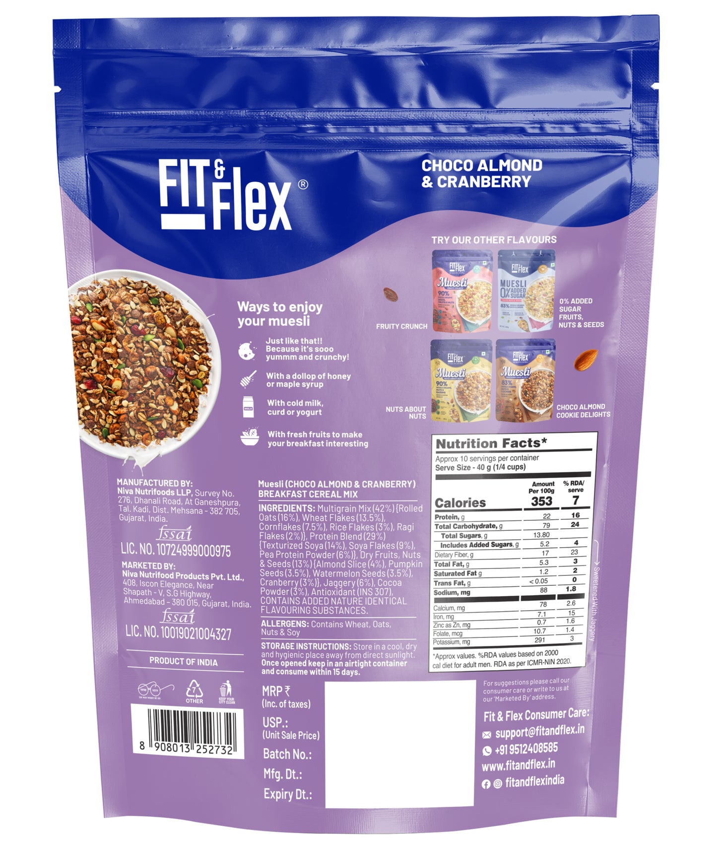 22G High Protein Muesli - Choco Almond & Cranberry 400g