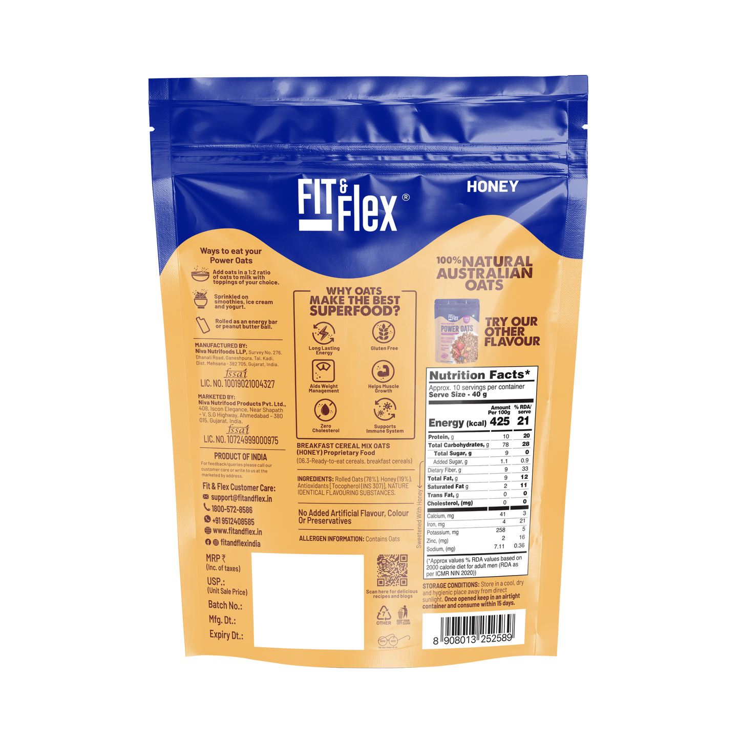 Power Oats Combo Pack | Peanut Butter Chocolate & Honey Flavor | No Cooking Required - Ready To Eat | 0 Added Sugar