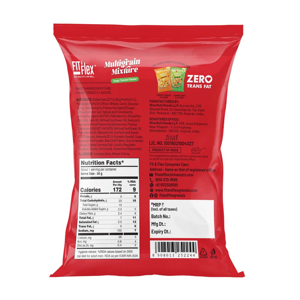 Tangy Tomato Multigrain Mixture (Pack of 2 - 180G x 2) High Fibre, Loaded with Nuts & Seeds