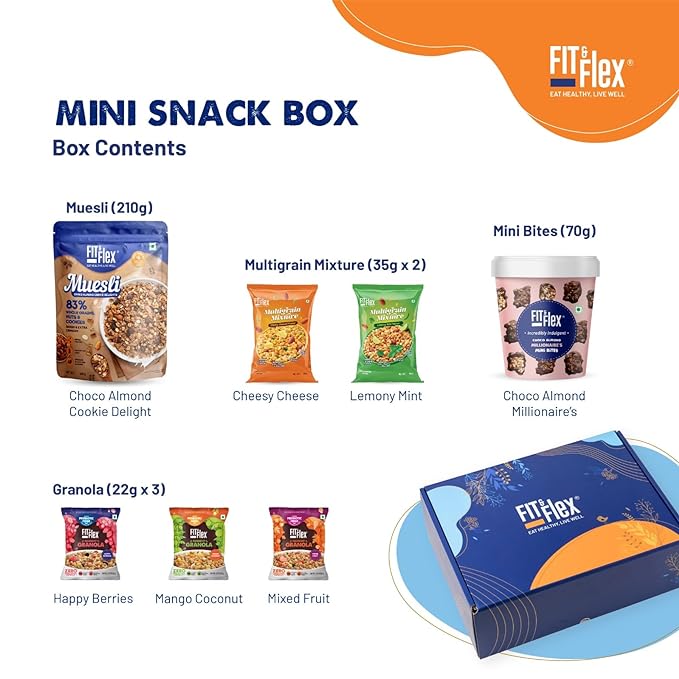 
                  
                    Gift Hamper Box Assorted Pack of Premium Snacks (Granola, Muesli, Chocolates & Namkeen) | Pack of 7
                  
                