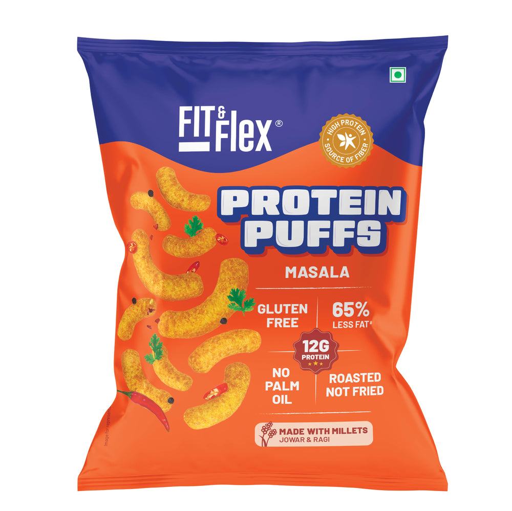 
                  
                    Protein Puffs - Masala | Healthy Roasted Snack with Jowar & Ragi | 12G Protein, Gluten free, No Trans-Fat, No Palm Oil | 55g x Pack of 6
                  
                