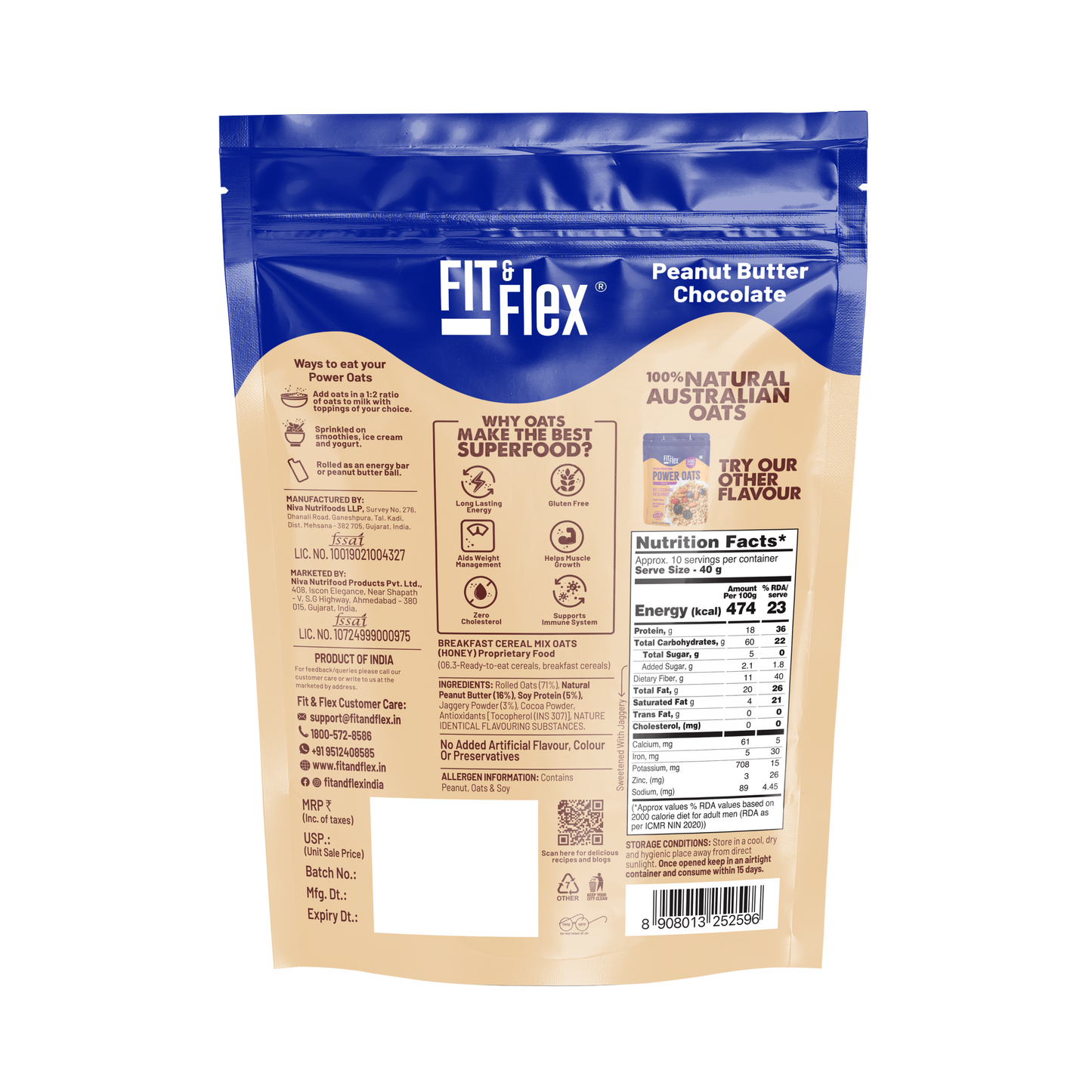 
                  
                    Power Oats | Peanut Butter Chocolate Flavor | No Cooking Required - Ready To Eat | 0 Added Sugar
                  
                