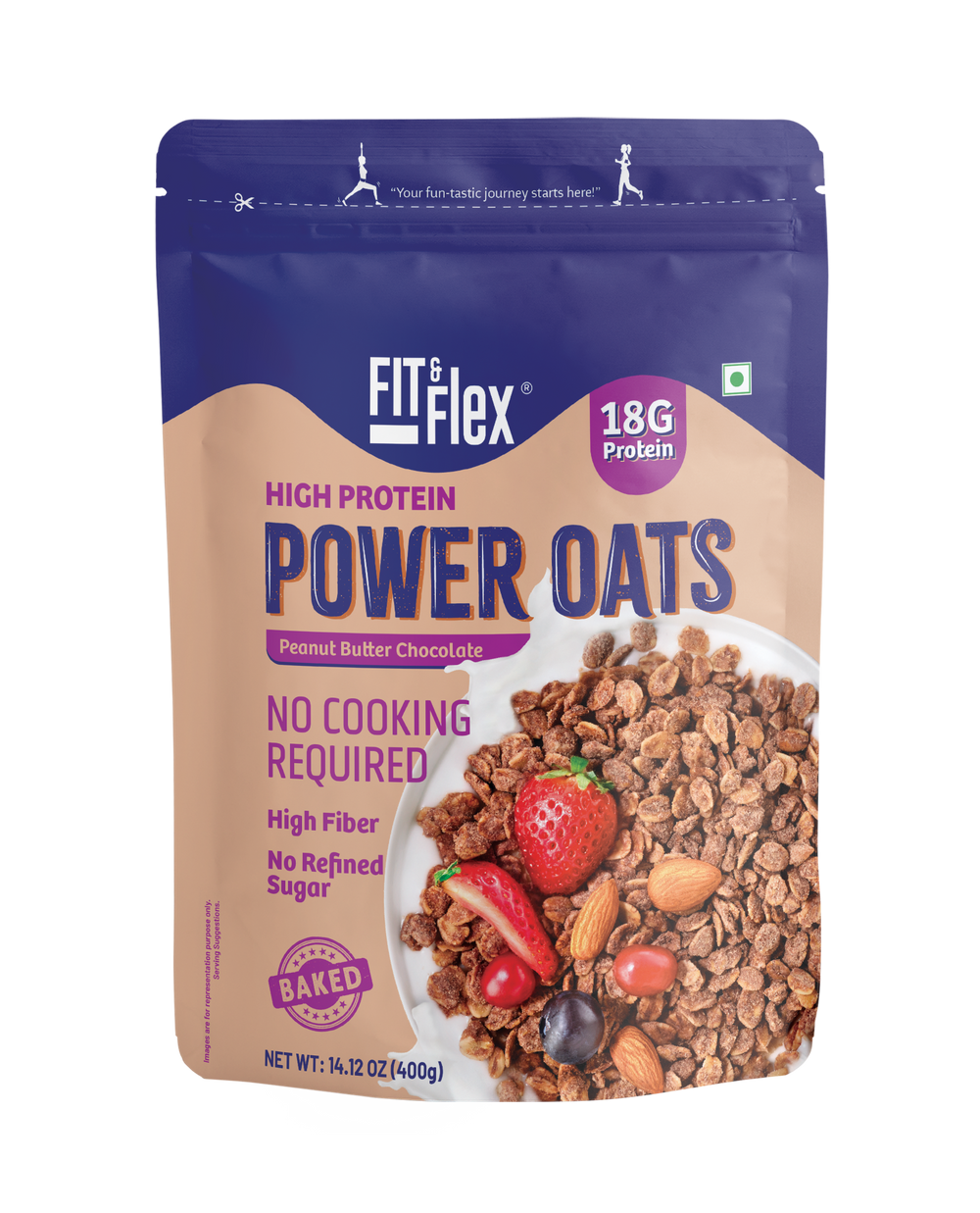 Power Oats | Peanut Butter Chocolate Flavor | No Cooking Required - Ready To Eat | 0 Added Sugar