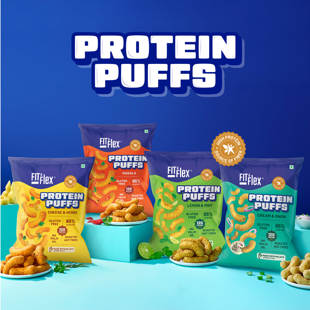 
                  
                    Pack of 5 Combo | Protein Puffs | Healthy Roasted Snack with Jowar & Ragi | 12G Protein, Gluten free, No Trans-Fat, No Palm Oil | 55g x Pack of 5
                  
                