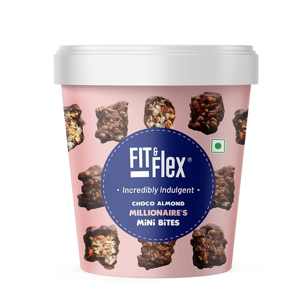 
                  
                    Fit & Flex Choco Almond Millionaire’s Mini Bites | Oat Rich, Healthy Snacks | High Dietary Fibre | Sweet Treats | 250 Gram
                  
                
