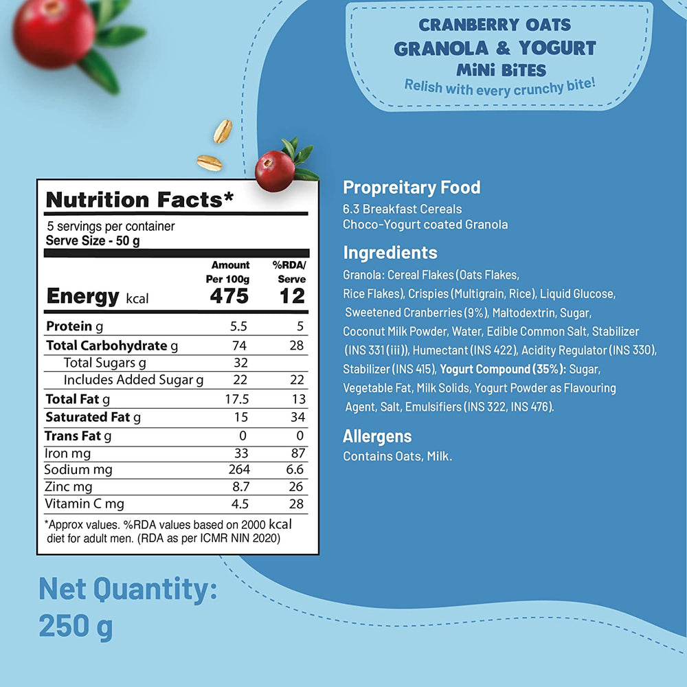 
                  
                    Fit & Flex Cranberry Oats Granola & Yogurt Mini Bites | Oat Rich, Healthy Snacks | High Dietary Fibre | Sweet Treats | 250 Gram
                  
                